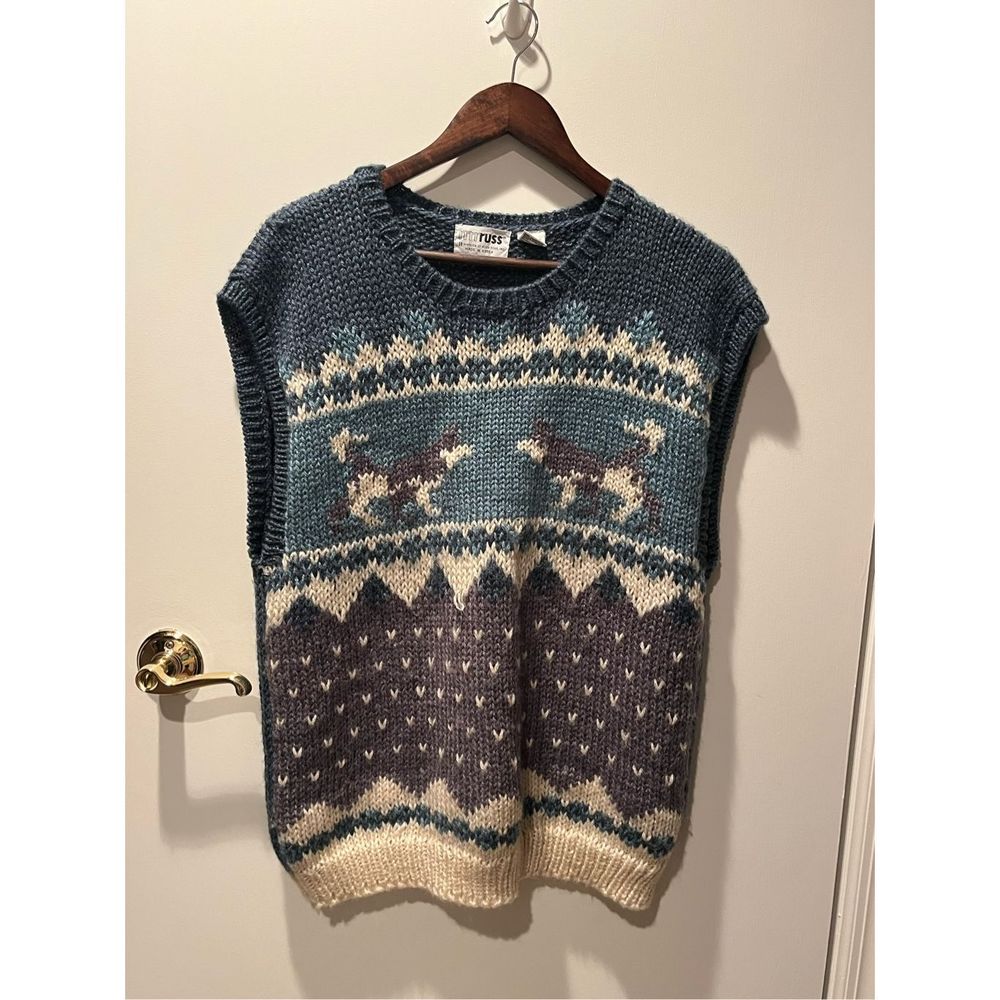 Vintage Russ Sweater Vest Dog Knit Woman’s Size L